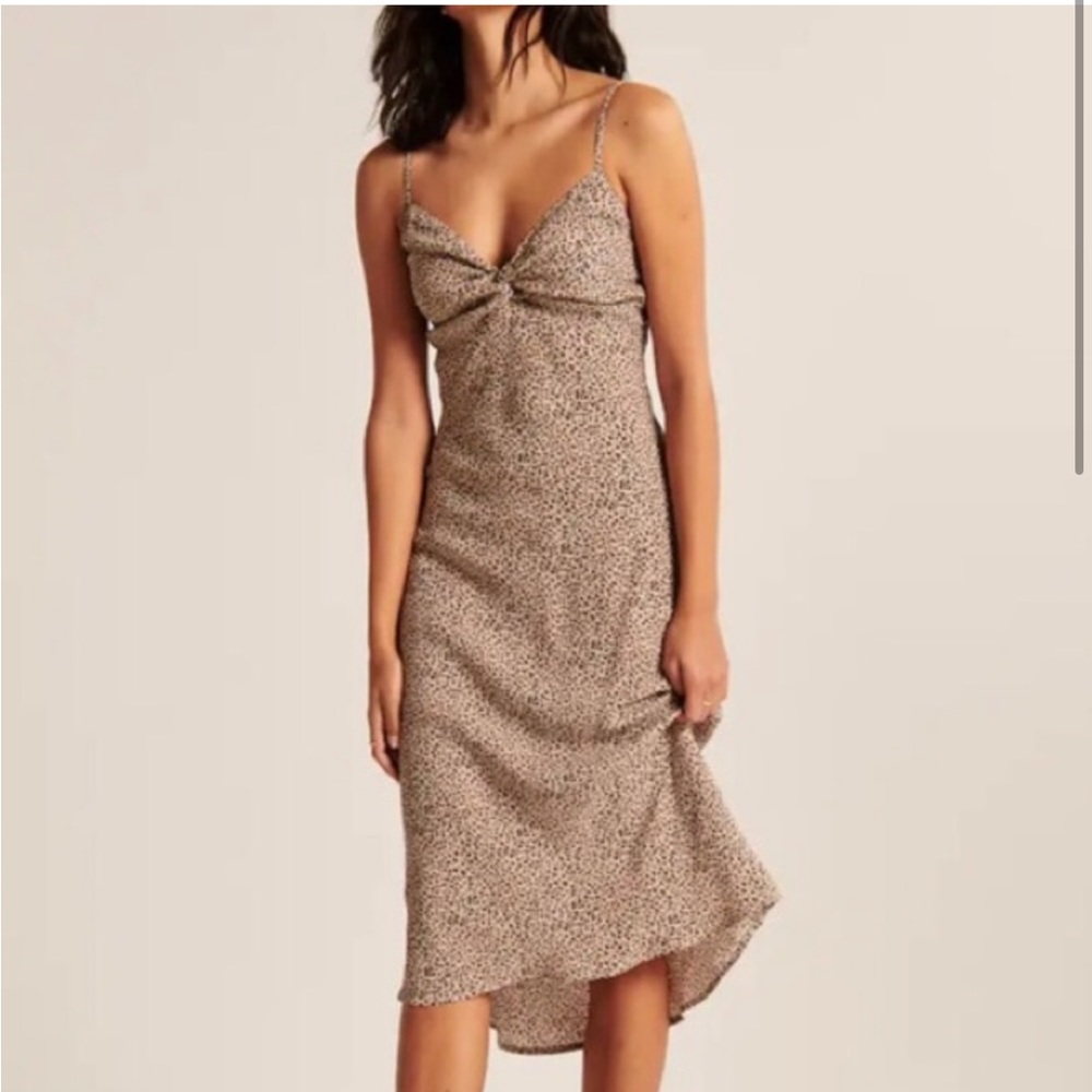 Abercrombie & Fitch Knot-Front Slip Midi Dress Leopard Print
